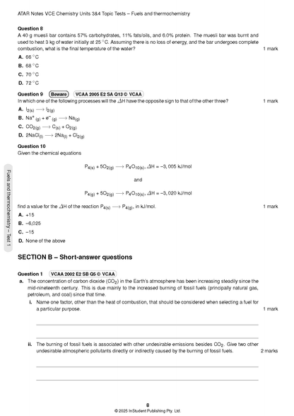 ATAR Notes VCE Chemistry 3&4 Topic Tests (2025-2027)