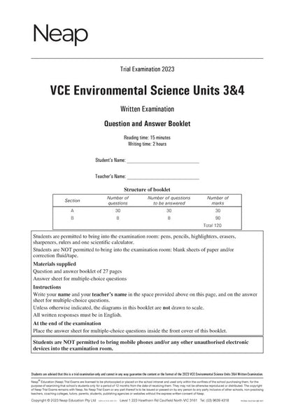 Neap Practice Exam Pack: VCE Environmental Science Units 3&4 2026 Edition (3 Exams)