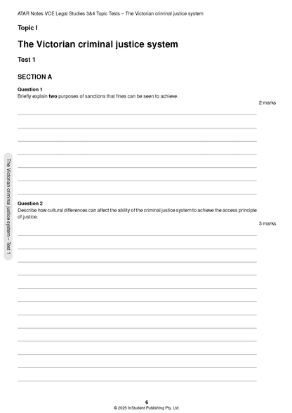 ATAR Notes VCE Legal Studies Units 3&4 Topic Tests (2026-2028)