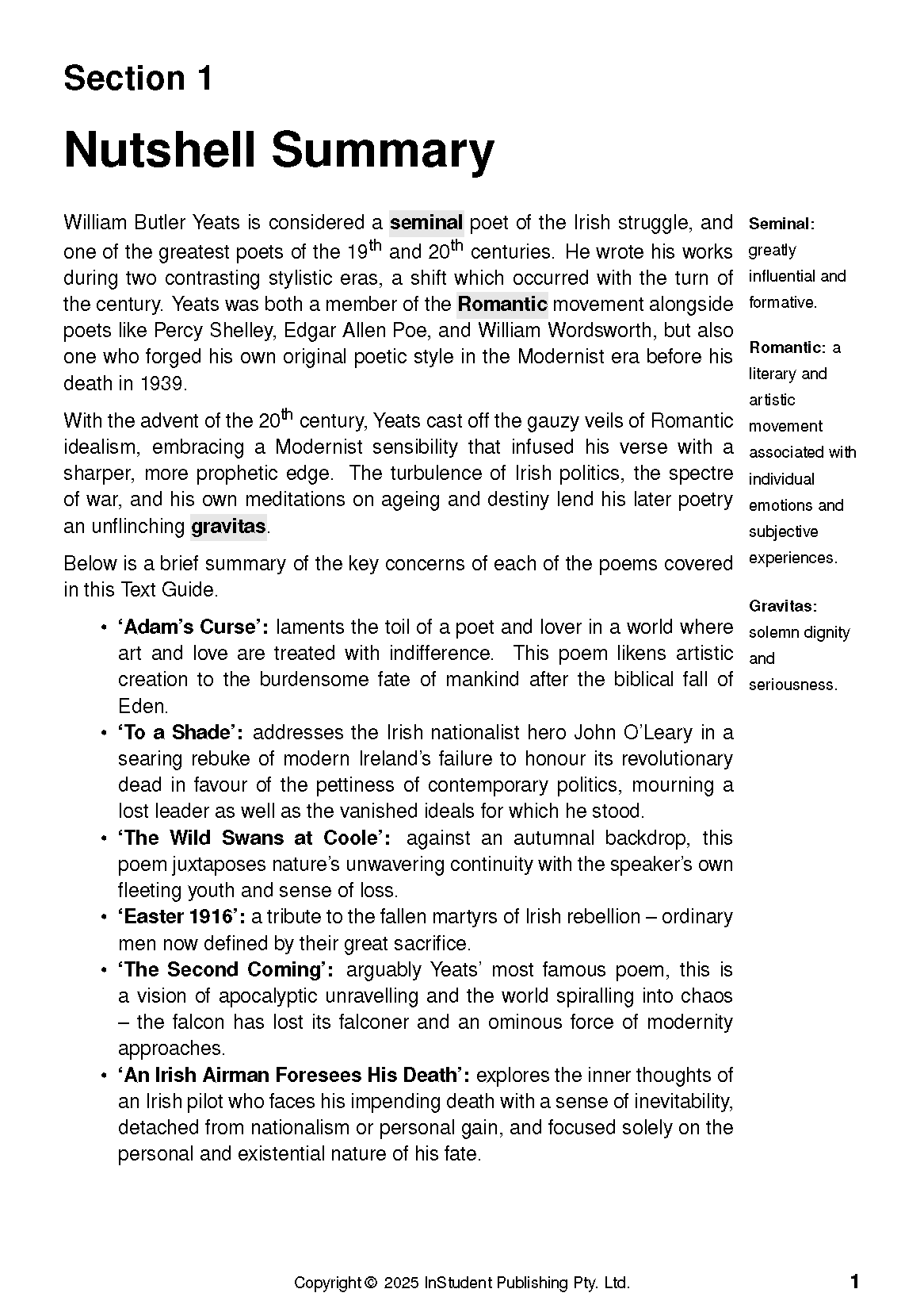 ATAR Notes Text Guide: Selected Poems by W.B. Yeats