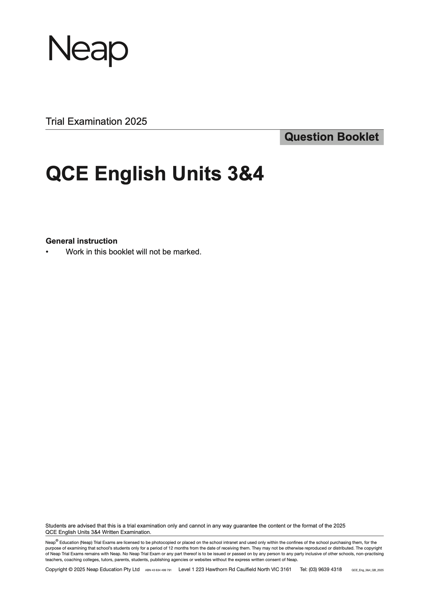 Neap Practice Exam: 2025 QCE English Units 3&4 (Digital)