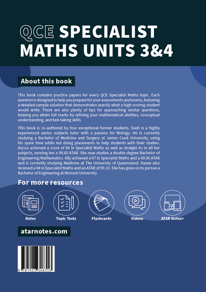 ATAR Notes QCE Specialist Maths 3&4 Topic Tests (2026-2028)