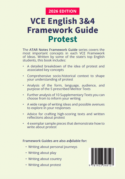 ATAR Notes VCE English 3&4 Frameworks Guide: Writing about protest (2026 Edition)