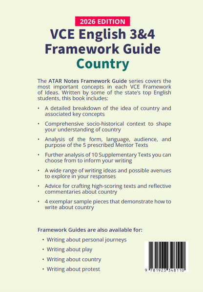 ATAR Notes VCE English 3&4 Frameworks Guide: Writing about country (2026 Edition)