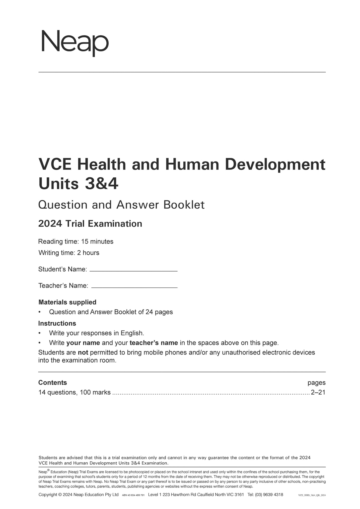 Top Marks VCE Health and Human Development (HHD) 3&4 Bundle (2025-2027)