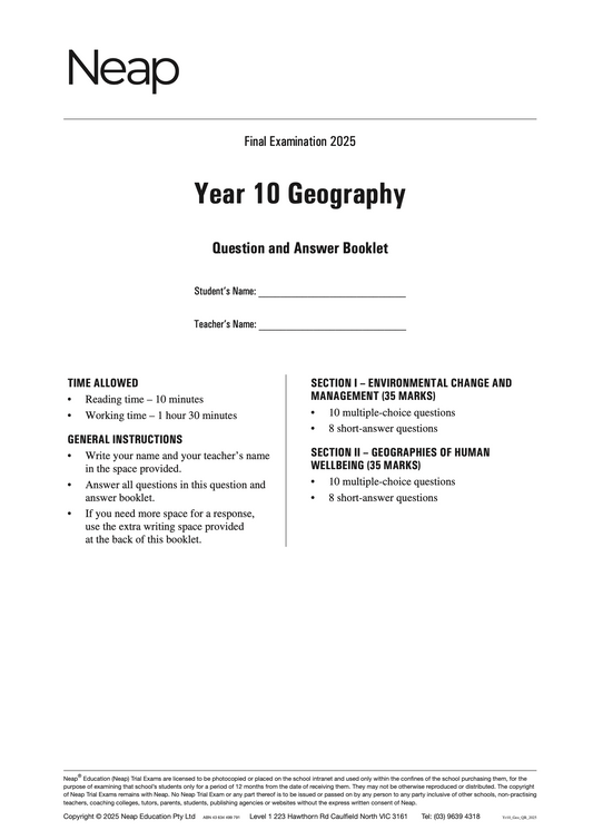 Neap Practice Exam: 2025 Year 10 Geography