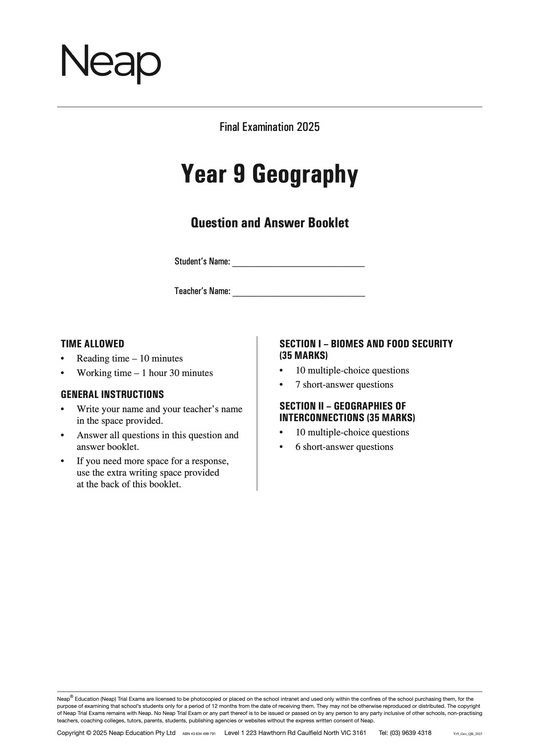 Neap Practice Exam: 2025 Year 9 Geography (Digital)