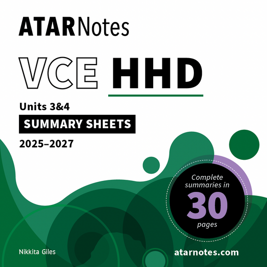 ATAR Notes VCE Health and Human Development (HHD) 3&4 Summary Sheets (2025-2027)