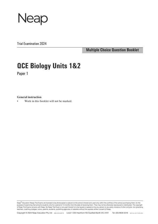 Neap Trial Exam: 2024 QCE Biology Units 1&2 (Papers 1 and 2)