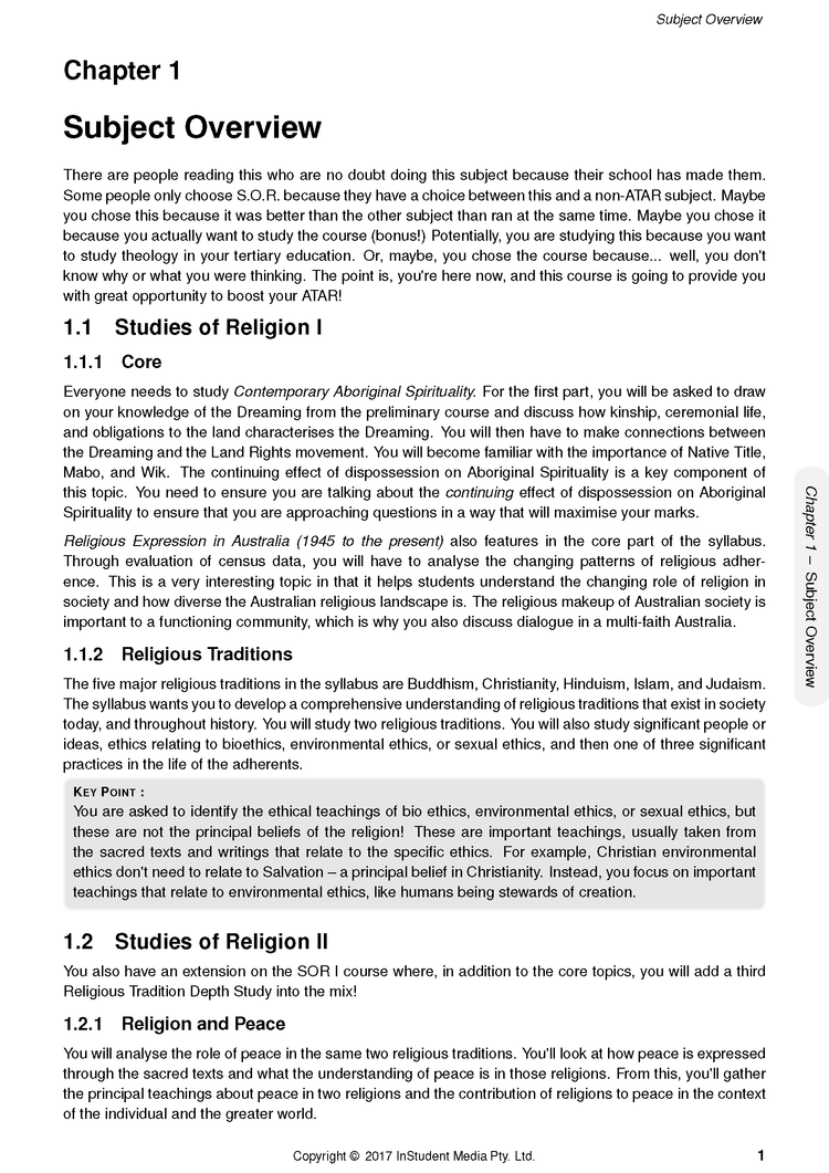 ATAR Notes HSC Year 12 Studies of Religion (SOR 1 and 2) Complete Course Notes