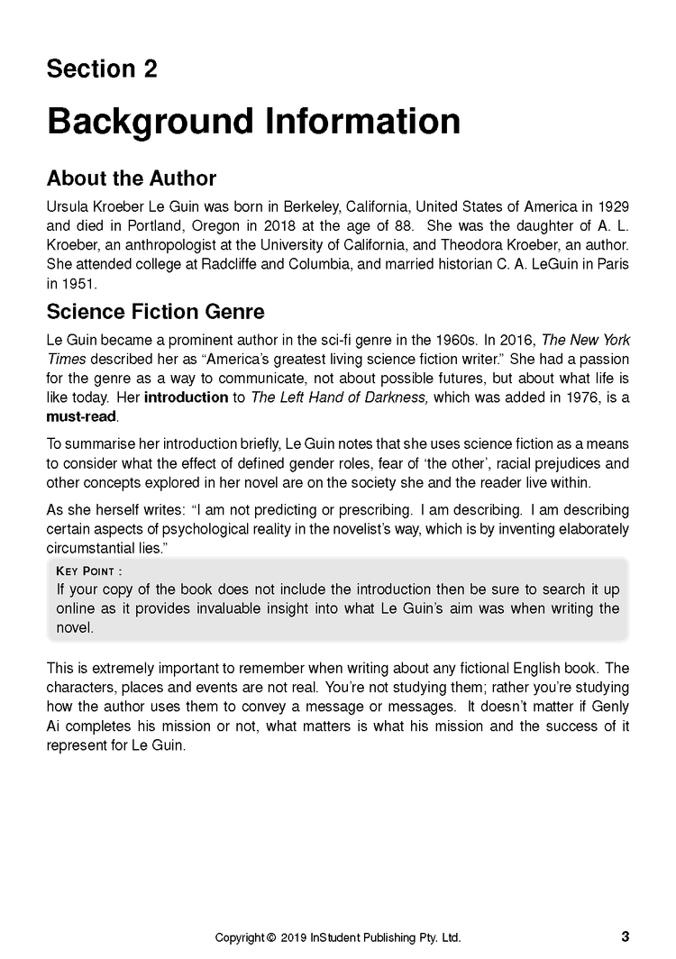 Text Guide: The Left Hand of Darkness by Ursula Le Guin