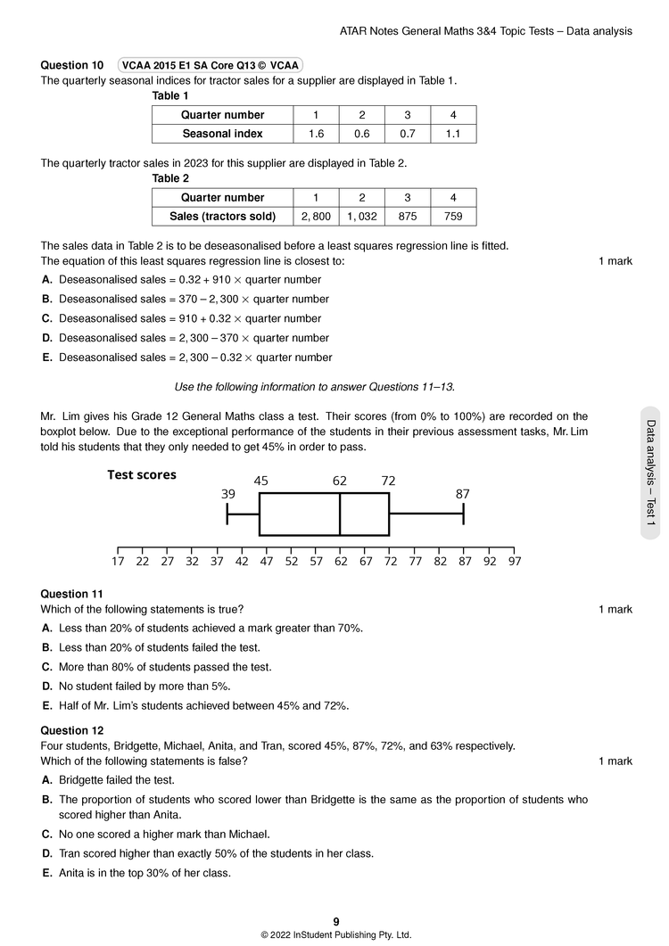 ATAR Notes VCE General Maths 3&4 Topic Tests (2023-2024)