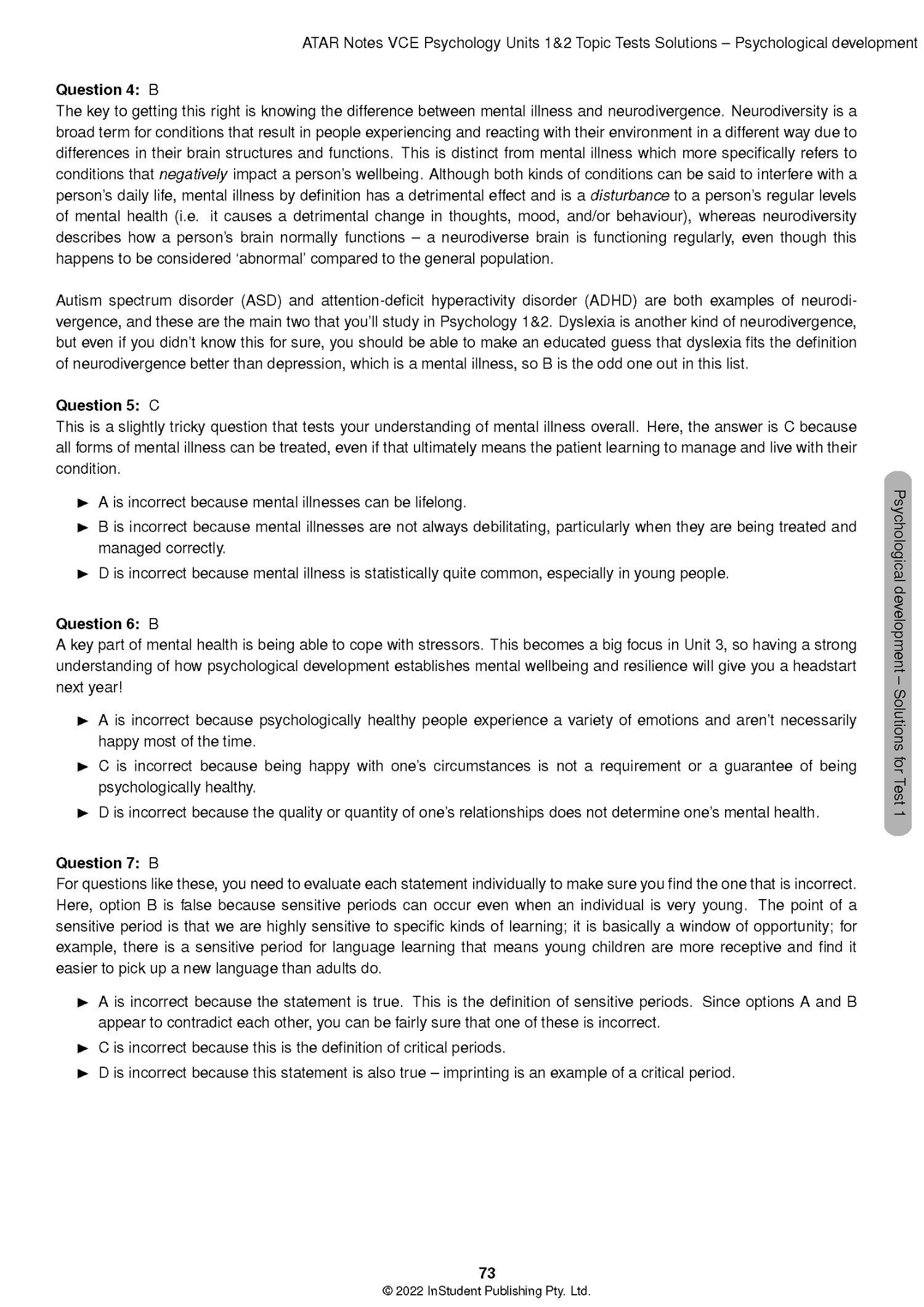 ATAR Notes VCE Psychology 1&2 Topic Tests (2023-2024)