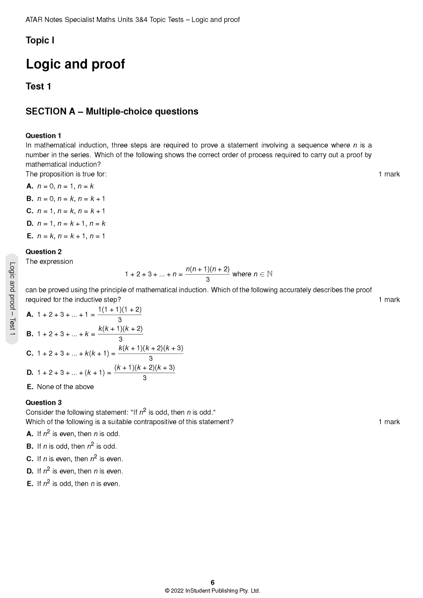 ATAR Notes VCE Specialist Maths 3&4 Topic Tests (2023-2024)