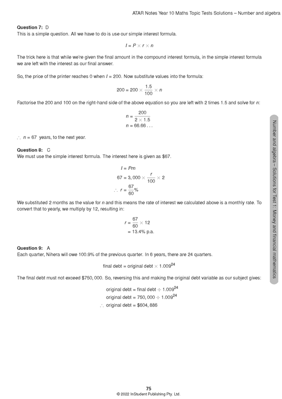 ATAR Notes Year 10 Maths Topic Tests (2023-2024)