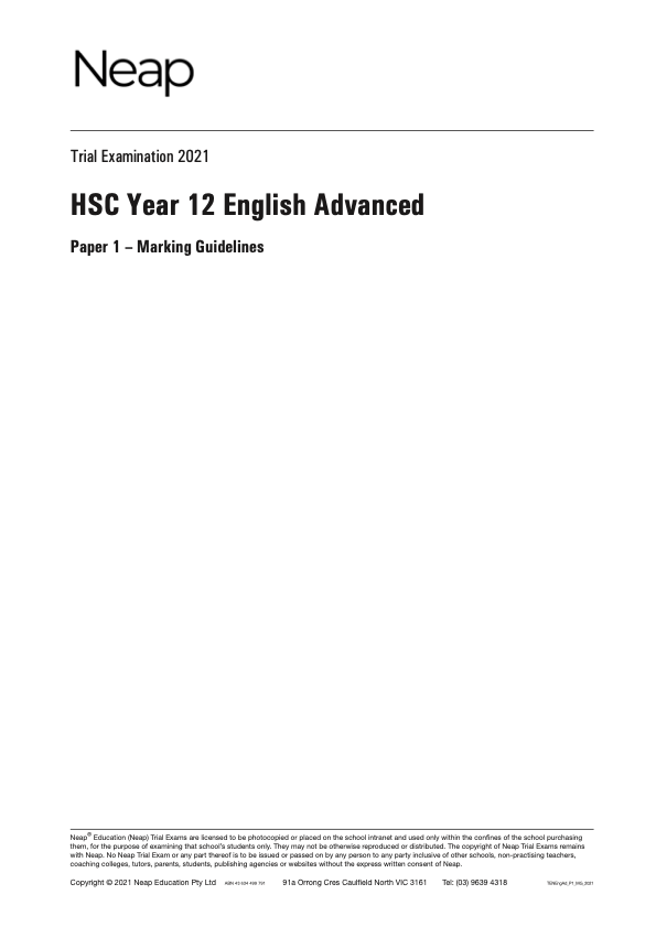 Neap Trial Exam: 2021 HSC English Advanced Year 12
