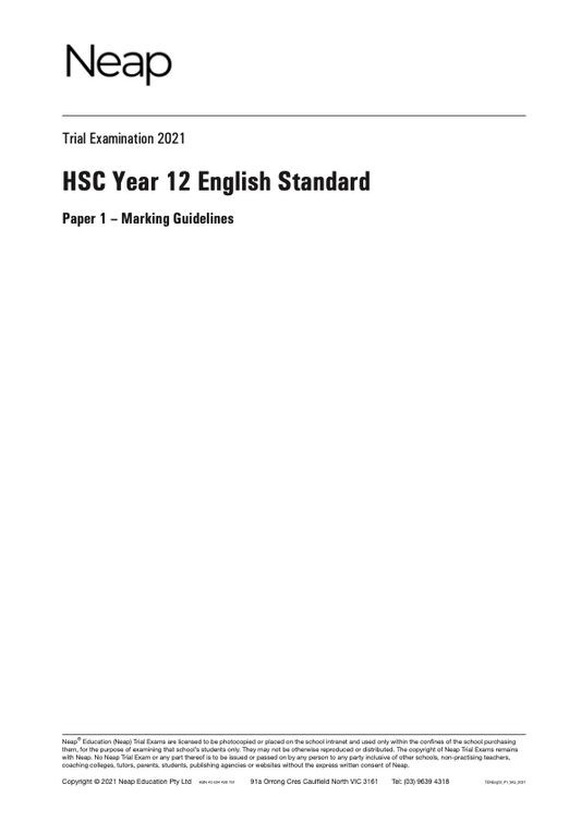 Neap Trial Exam: 2021 HSC English Standard Year 12