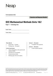Neap Trial Exam: 2022 QCE Maths Methods Units 1&2 (Papers 1&2)