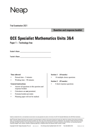 Neap Trial Exam: 2021 QCE Specialist Maths Units 3&4 (Papers 1&2)